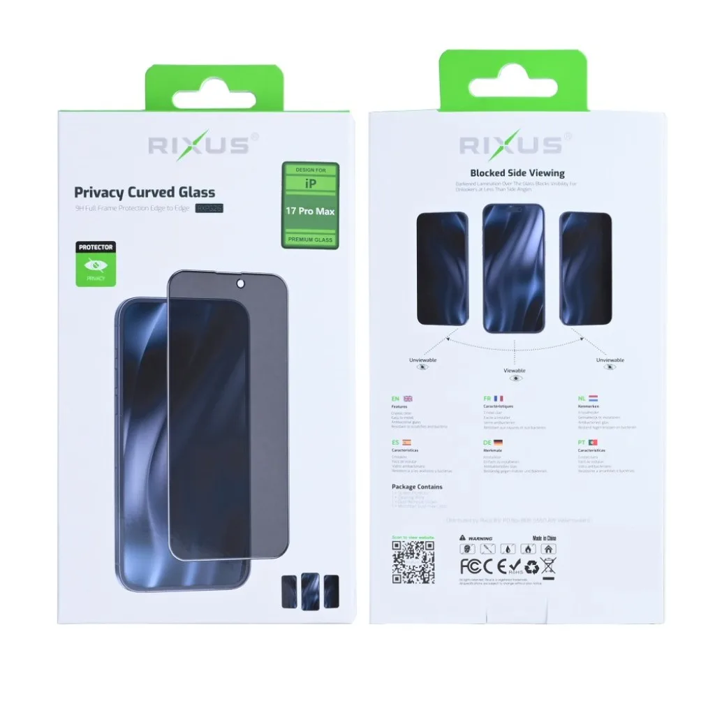 Rixus Privacy Full Curved Edge beskyttelsesglas til iPhone 17 Pro Max, billede 2