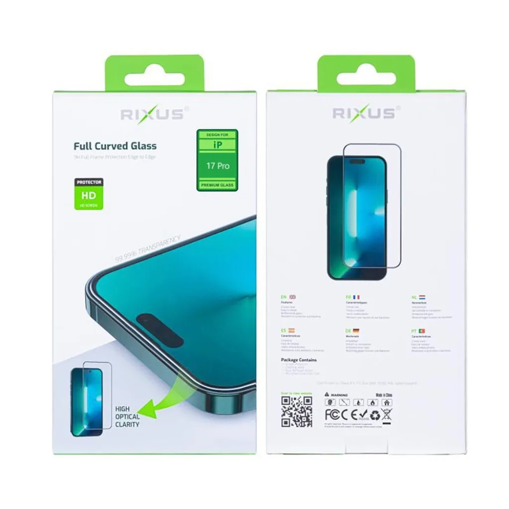 Rixus Clear HD Full Curved Edge beskyttelsesglas til iPhone 17 Pro, billede 2