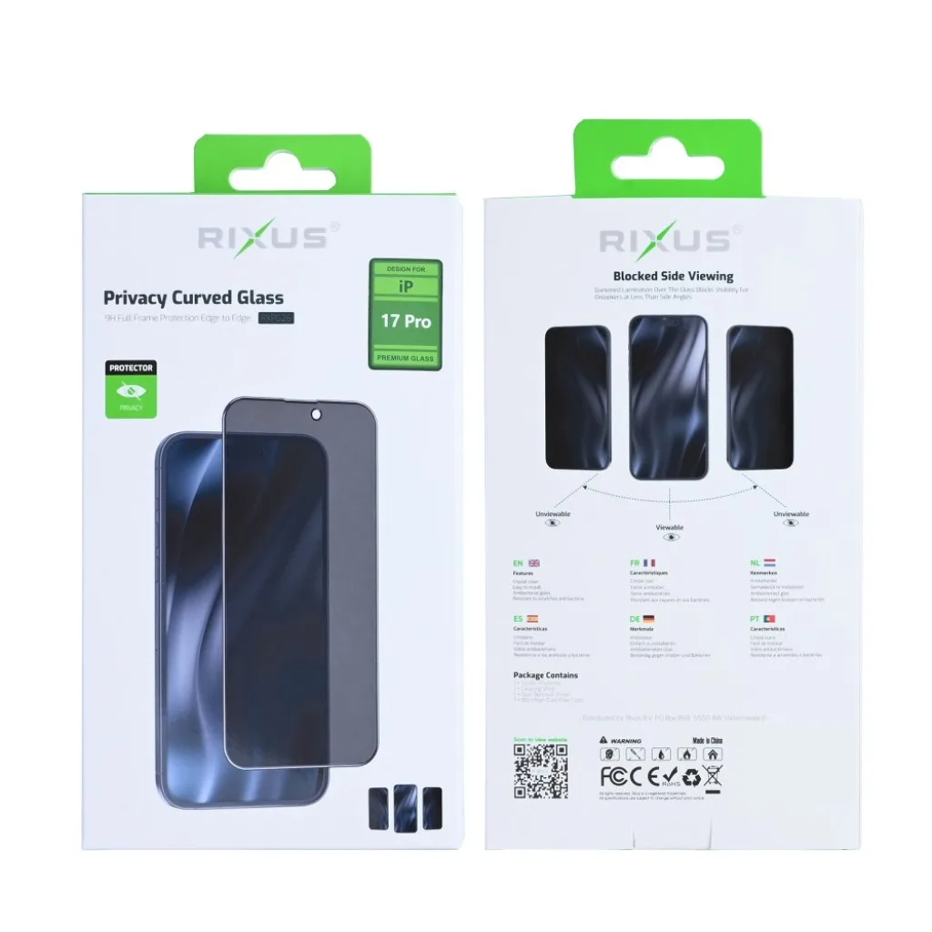 Rixus Privacy Full Curved Edge beskyttelsesglas til iPhone 17 Pro, billede 2