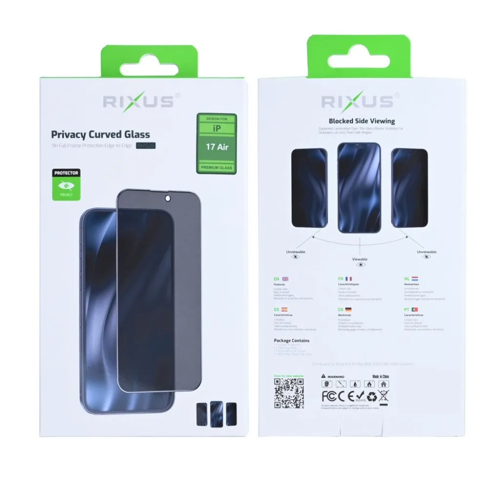 Rixus Privacy Full Curved Edge beskyttelsesglas til iPhone 17 Air, billede 2