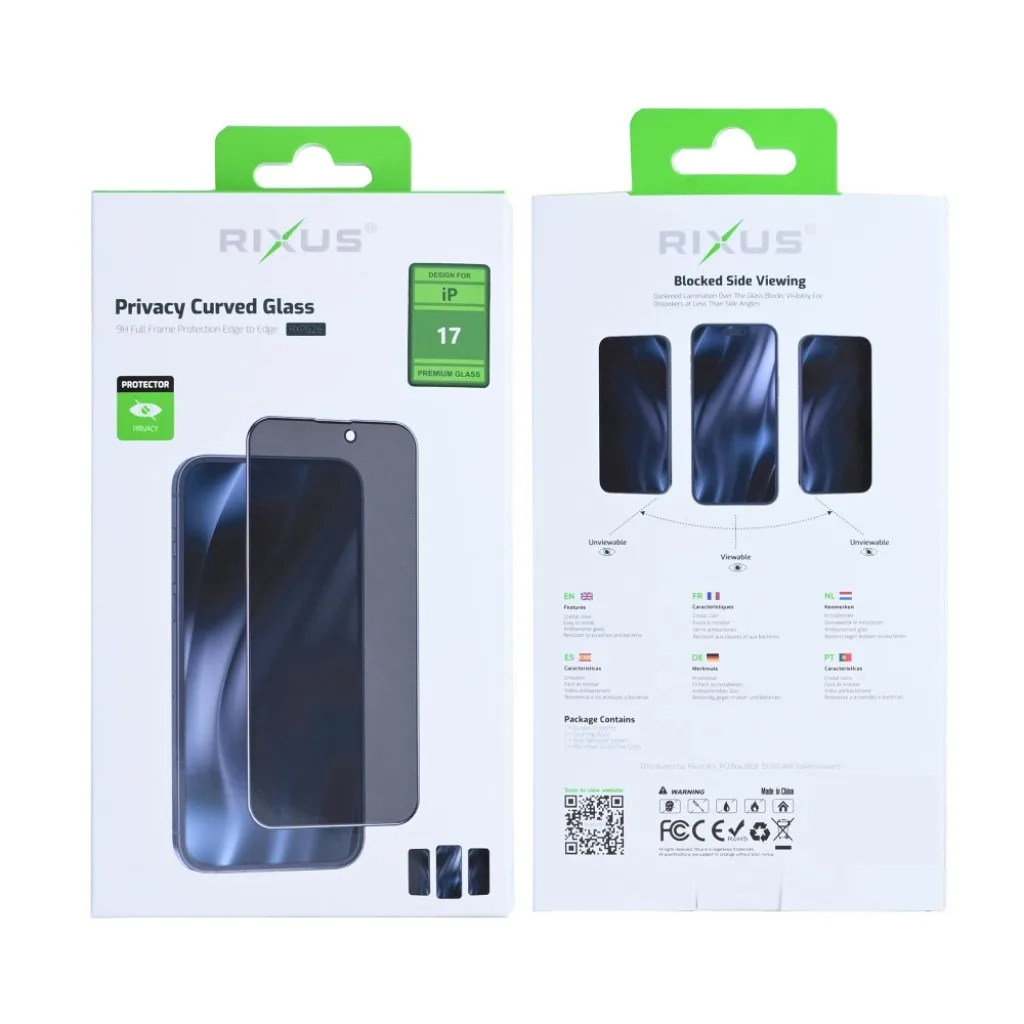 Rixus Privacy Full Curved Edge beskyttelsesglas til iPhone 17, billede 2