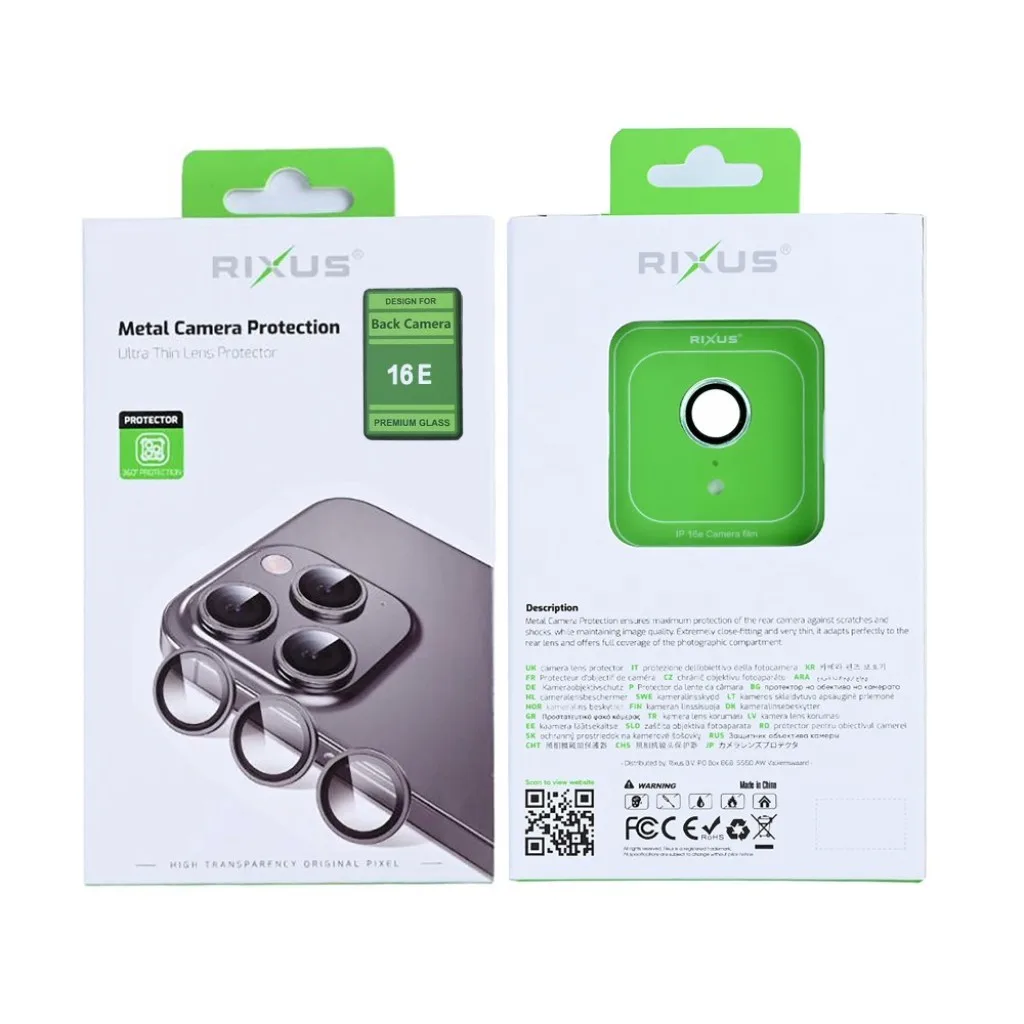 Rixus Metal Shield Camera beskyttelsesglas til iPhone 16e og 17e, billede 2