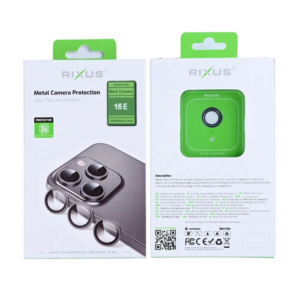 Rixus Metal Shield Camera beskyttelsesglas til iPhone 16e og 17e, billede 2