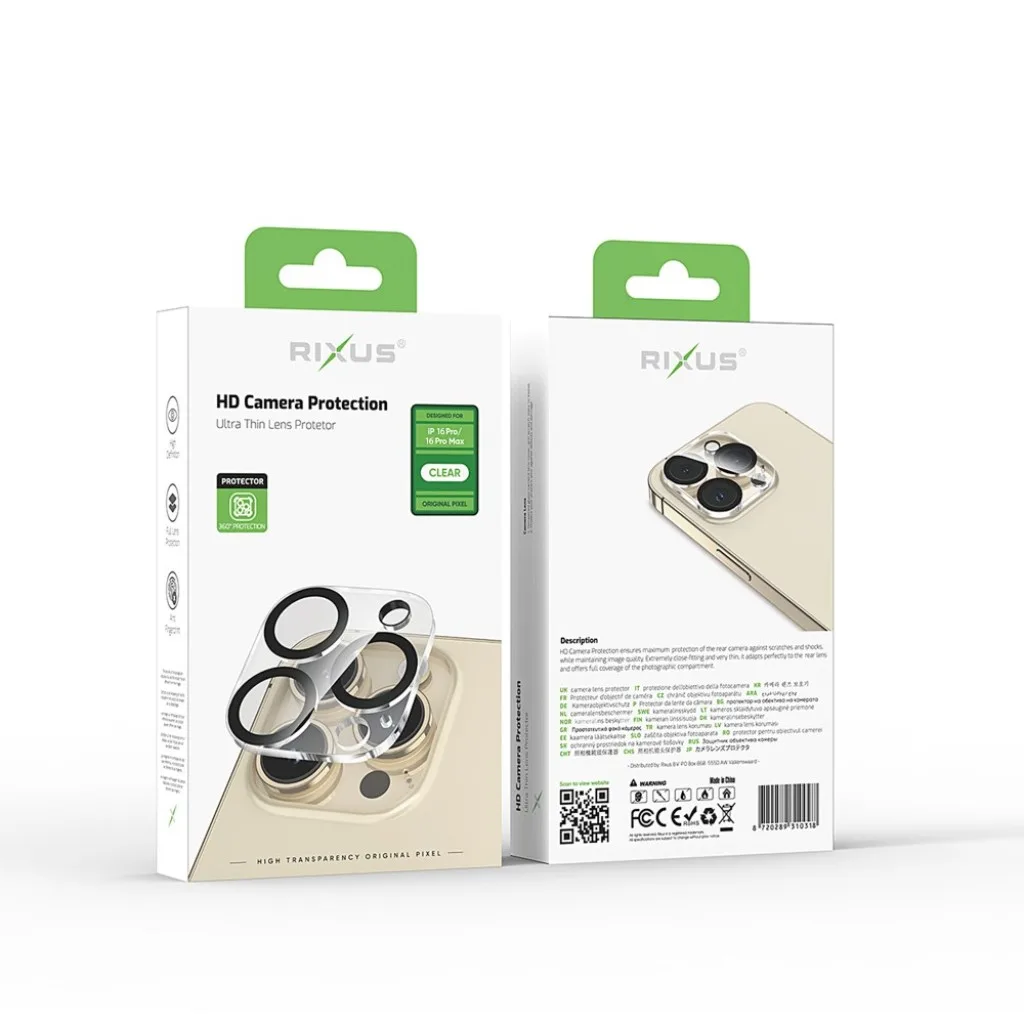 Rixus Clear HD Camera beskyttelsesglas til iPhone 16 Pro og 16 Pro Max, sort, billede 2