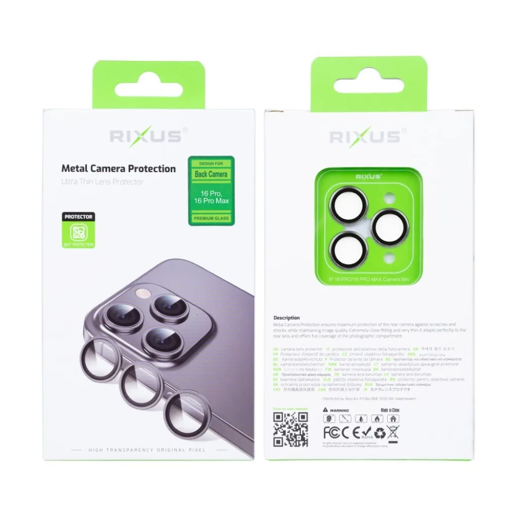 Rixus Metal Shield Camera beskyttelsesglas til iPhone 16 Pro og 16 Pro Max, hvid, billede 2
