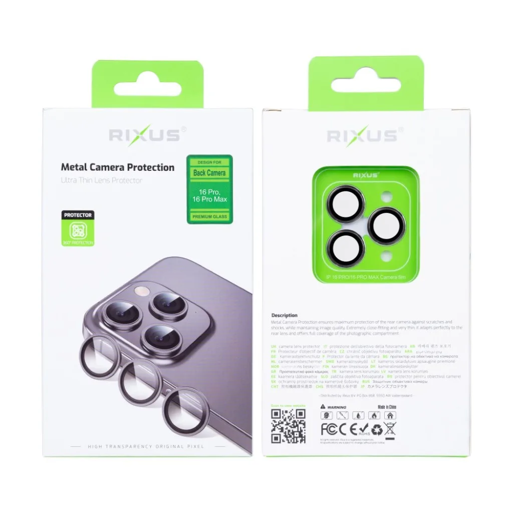 Rixus Metal Shield Camera beskyttelsesglas til iPhone 16 Pro og 16 Pro Max, sort, billede 2