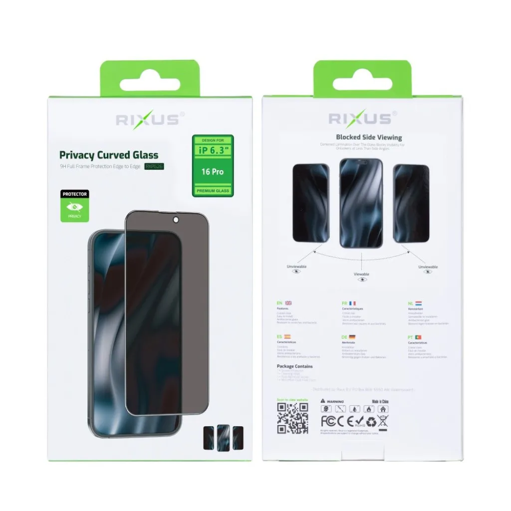 Rixus Privacy Full Curved Edge beskyttelsesglas til iPhone 16 Pro, billede 2