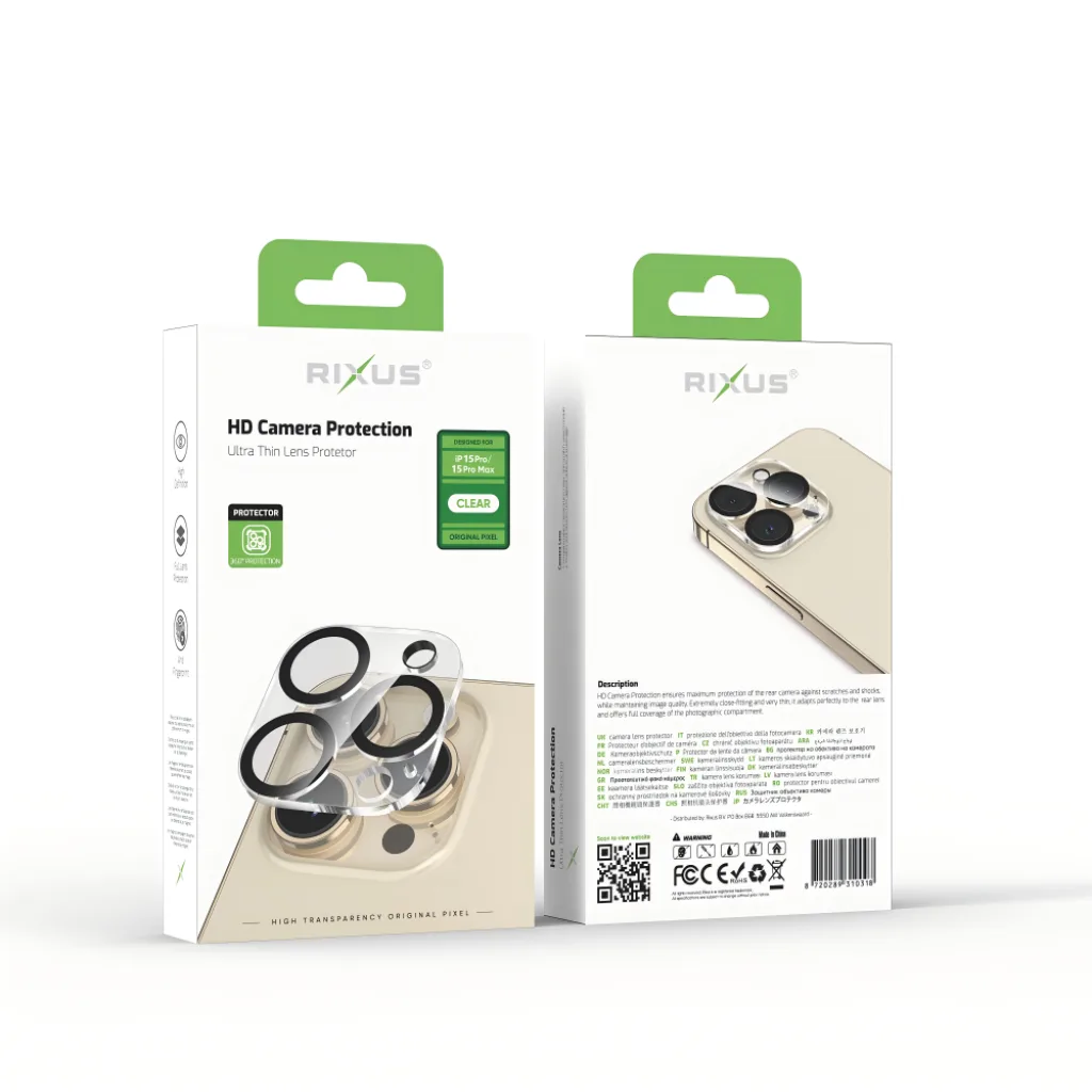 Rixus Clear HD Camera beskyttelsesglas til iPhone 15 Pro og 15 Pro Max, billede 2