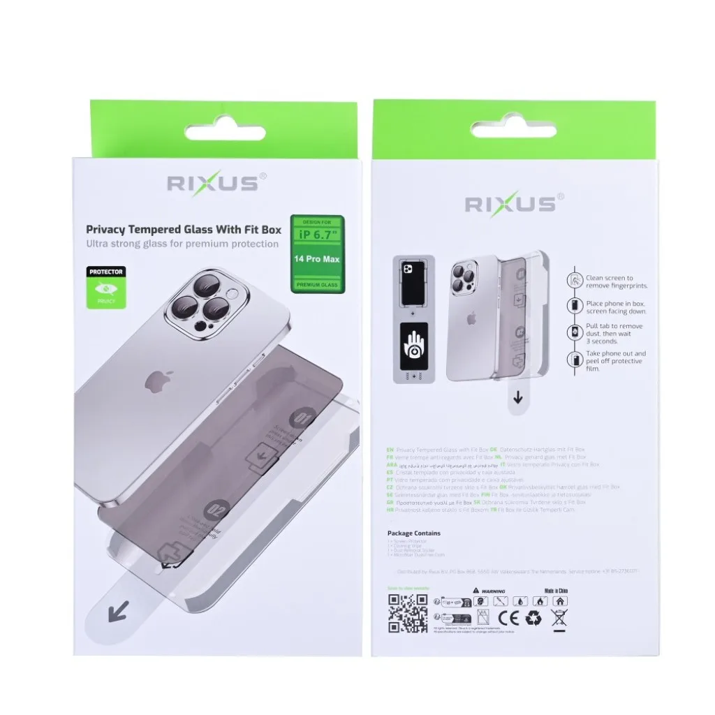Rixus Privacy With Fit Box beskyttelsesglas til iPhone 14 Pro Max, billede 2