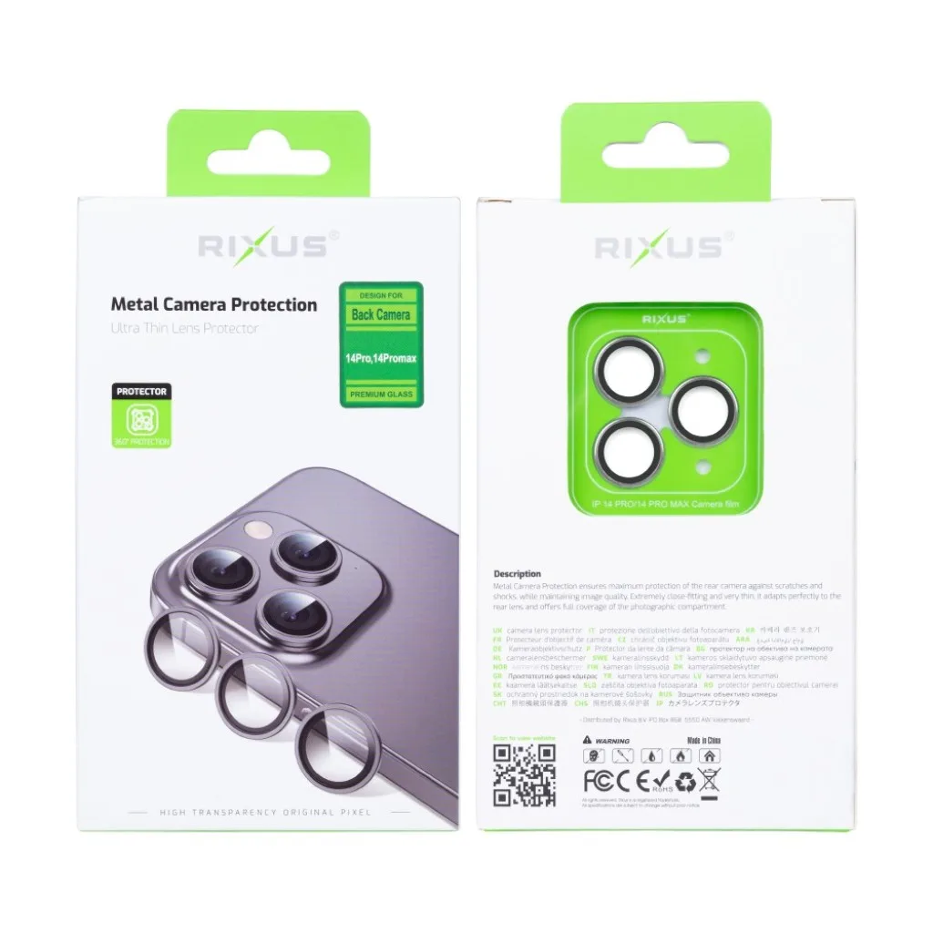 Rixus Metal Shield Camera beskyttelsesglas til iPhone 14 Pro og 14 Pro Max, sølv, billede 2