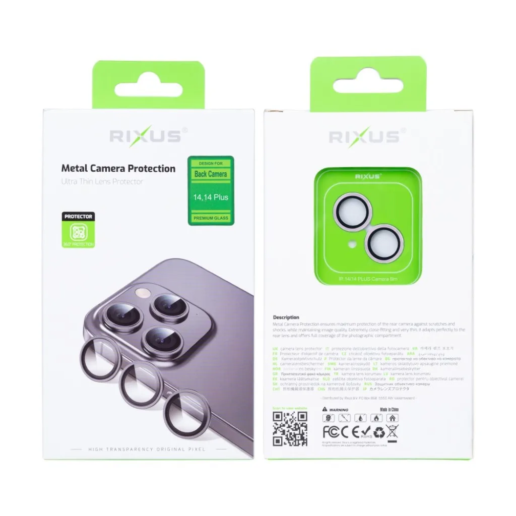 Rixus Metal Shield Camera beskyttelsesglas til iPhone 14 og 14 Plus, lilla, billede 2