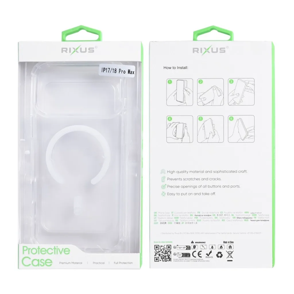 Rixus Anti-Burst cover med MagSafe til iPhone 17 Pro Max og 18 Pro Max, gennemsigtig, billede 6