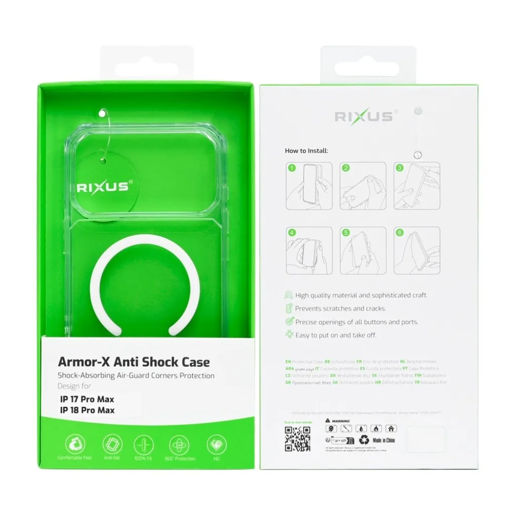 Rixus Armor-X Anti Shock cover med MagSafe til iPhone 17 Pro Max og 18 Pro Max, gennemsigtig, billede 6