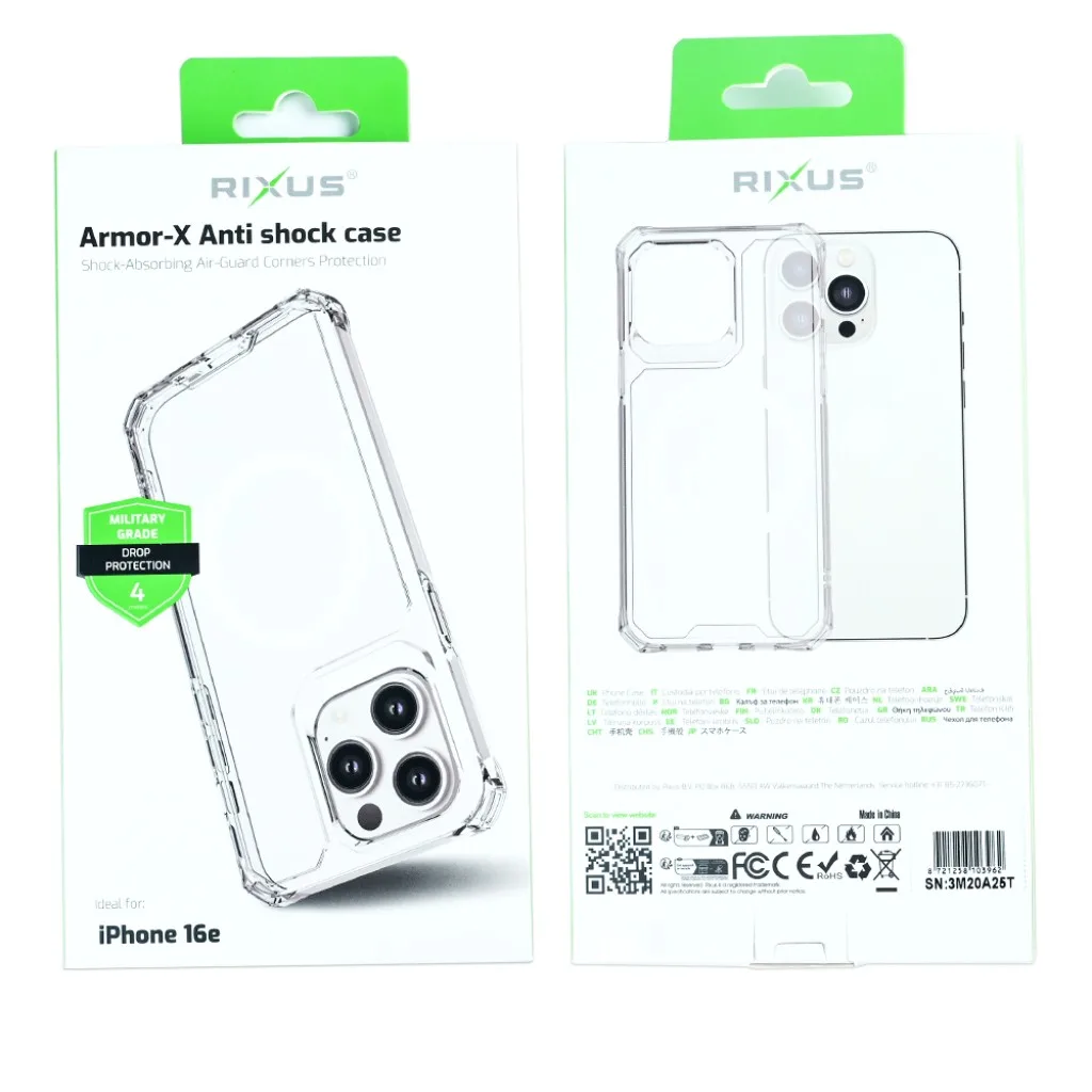 Rixus Armor-X Anti Shock cover med MagSafe til iPhone 16e og 17e, gennemsigtig, billede 6