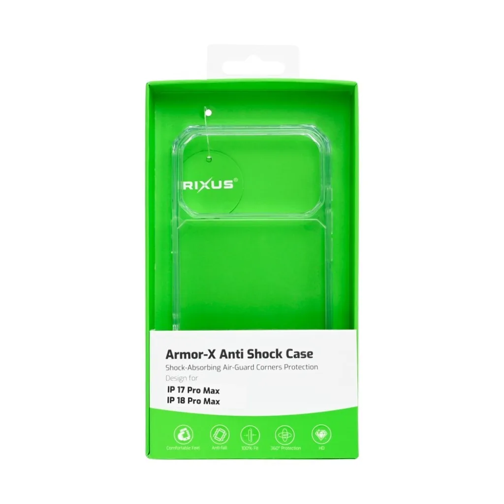 Rixus Armor-X Anti Shock cover til iPhone 17 Pro Max og 18 Pro Max, gennemsigtig, billede 4