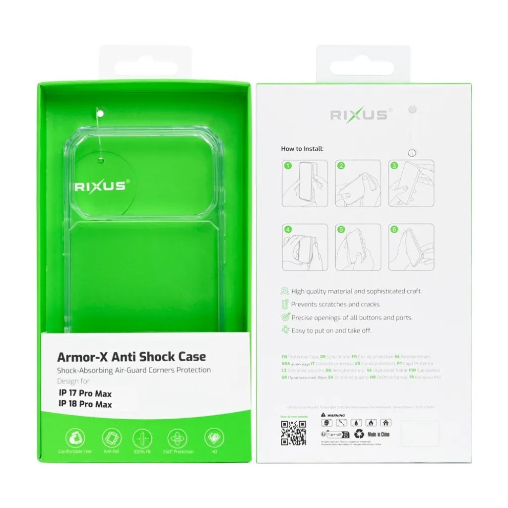 Rixus Armor-X Anti Shock cover til iPhone 17 Pro Max og 18 Pro Max, gennemsigtig, billede 6