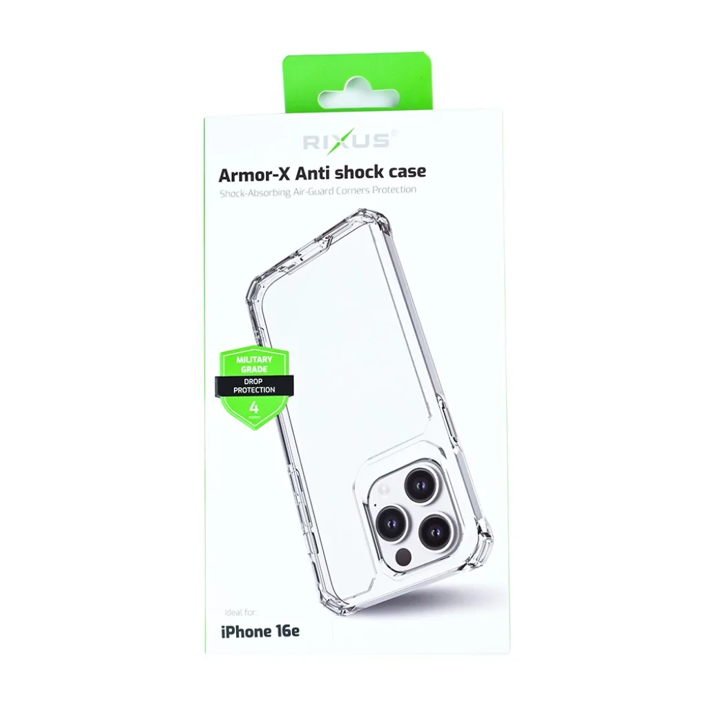 Rixus Armor-X Anti Shock cover til iPhone 16e og 17e, gennemsigtig, billede 4