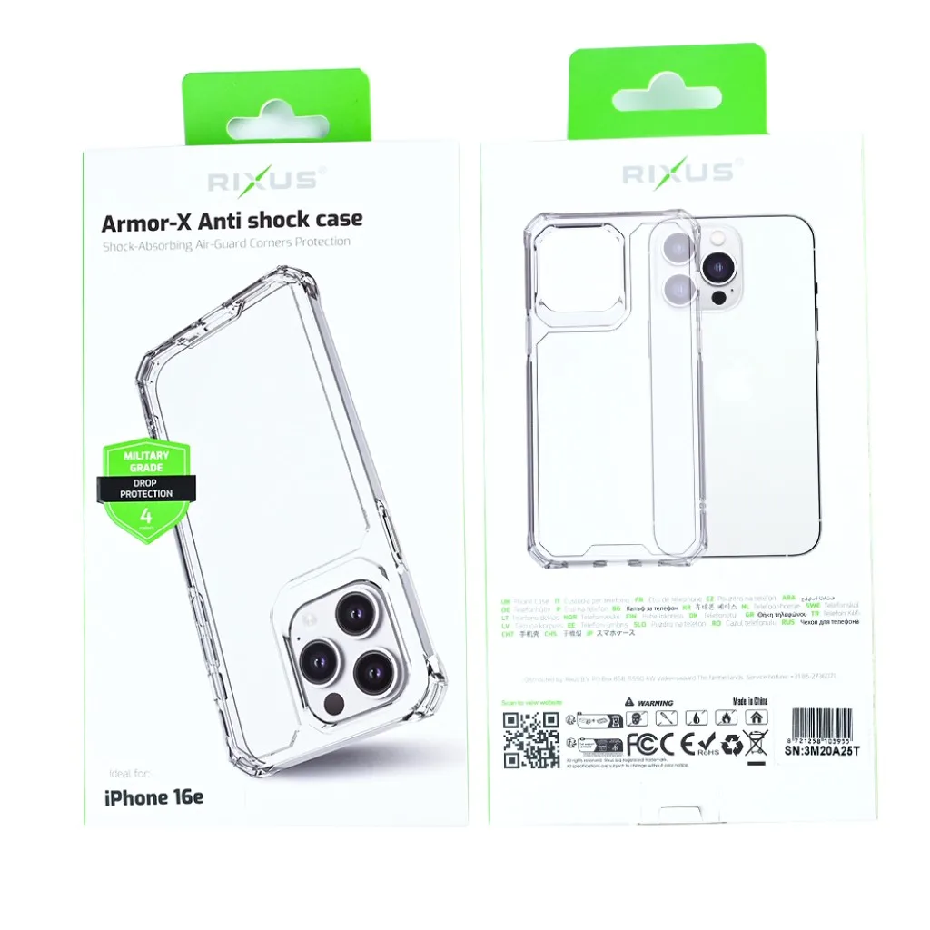 Rixus Armor-X Anti Shock cover til iPhone 16e og 17e, gennemsigtig, billede 6