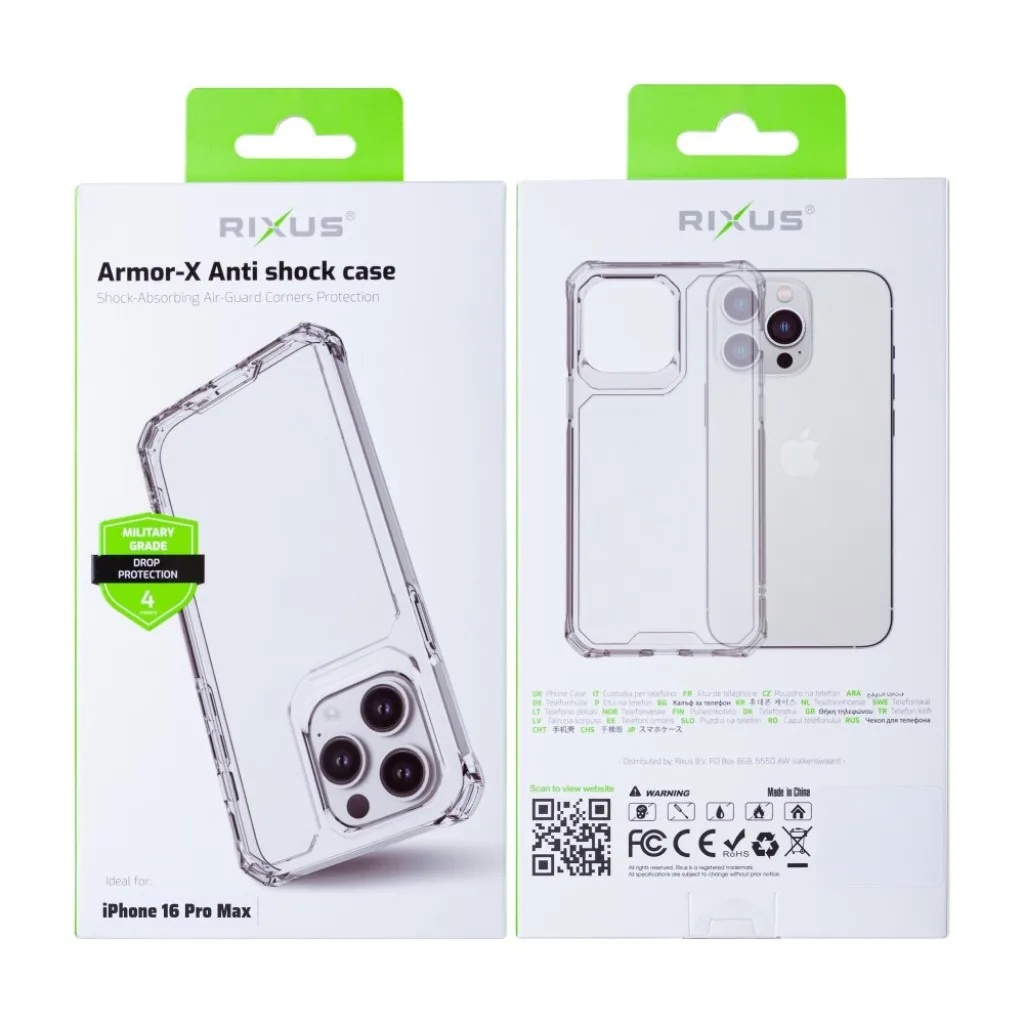 Rixus Armor-X Anti Shock cover til iPhone 16 Pro Max, gennemsigtig, billede 6