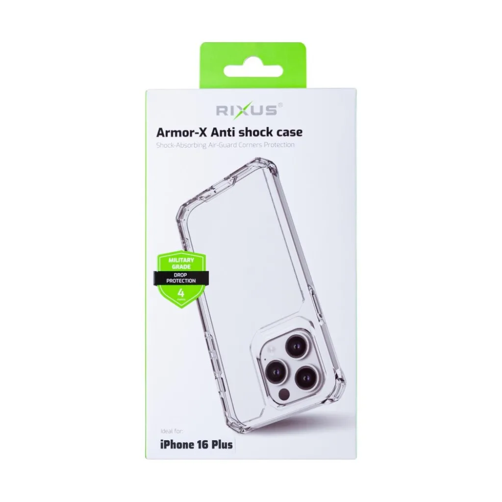 Rixus Armor-X Anti Shock cover til iPhone 16 Plus, gennemsigtig, billede 4