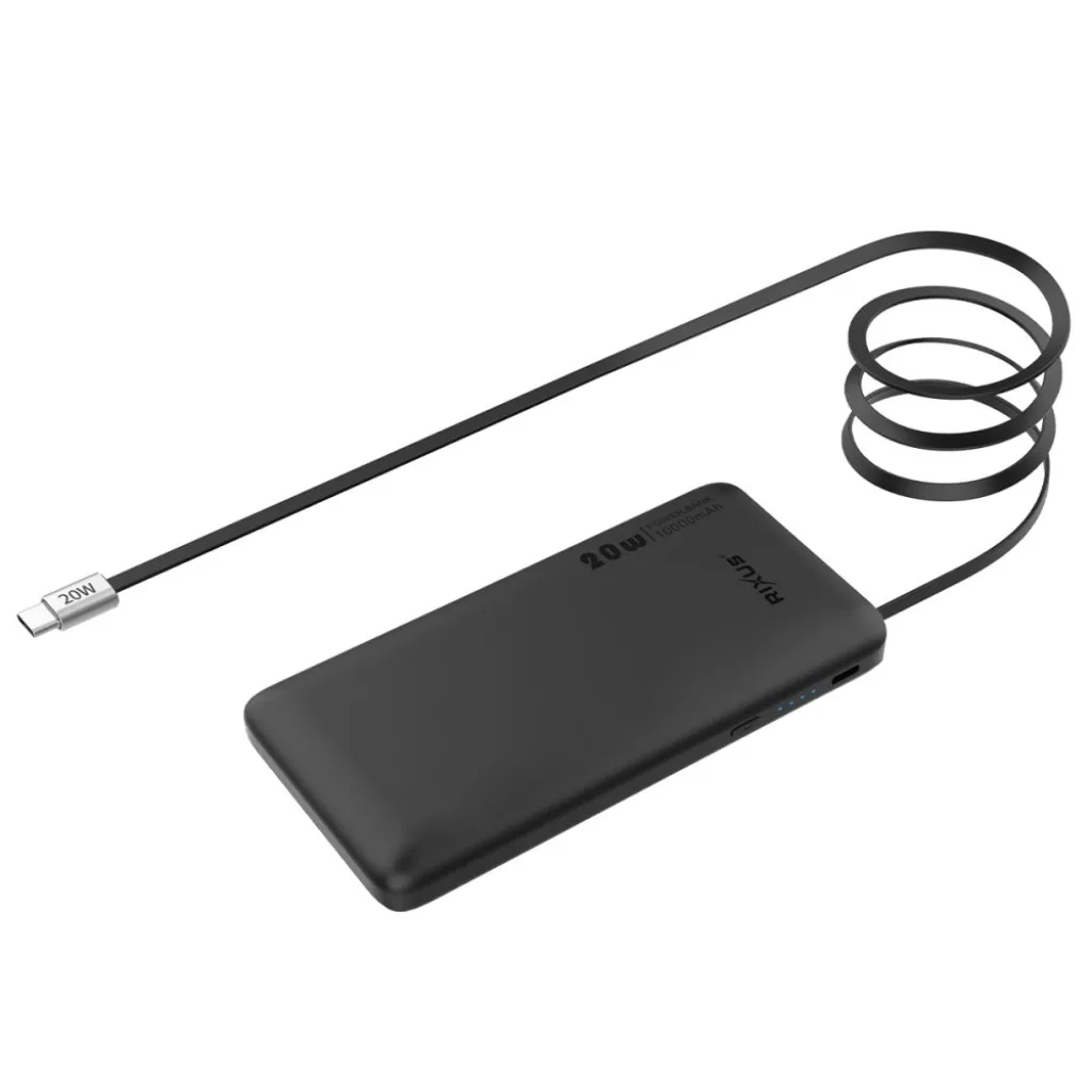 Rixus RXPB08 Powerbank With Built-in USB-C Cable 70cm 10000mAh 22.5W Black kabel, sort, billede 3