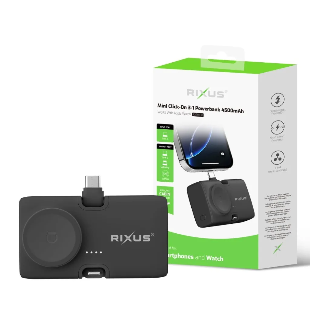 Rixus Mini Click-On 3 in 1 Powerbank 4500mAh, sort, billede 4