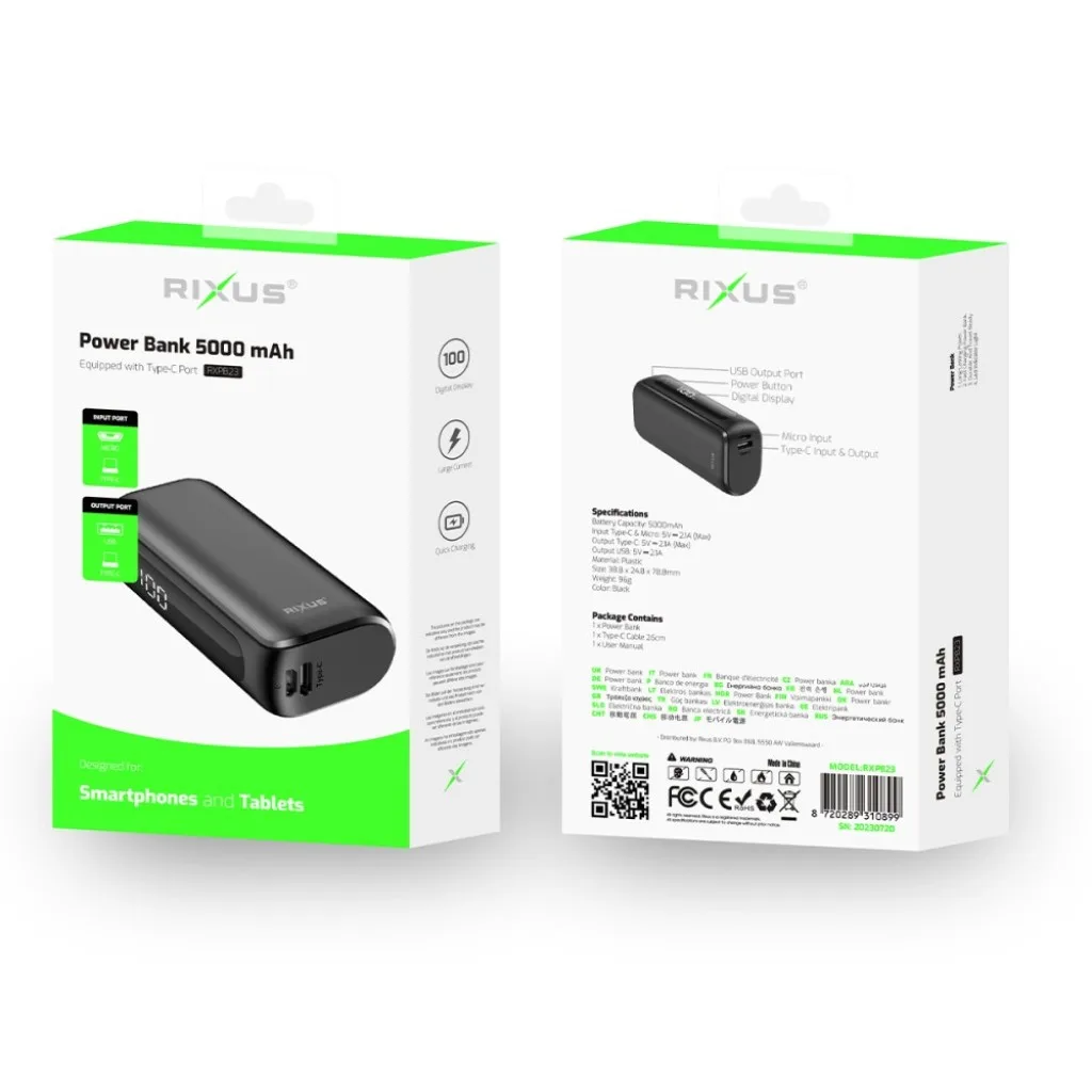 Rixus Compact Powerbank Digital Display 5000mAh, sort, billede 5