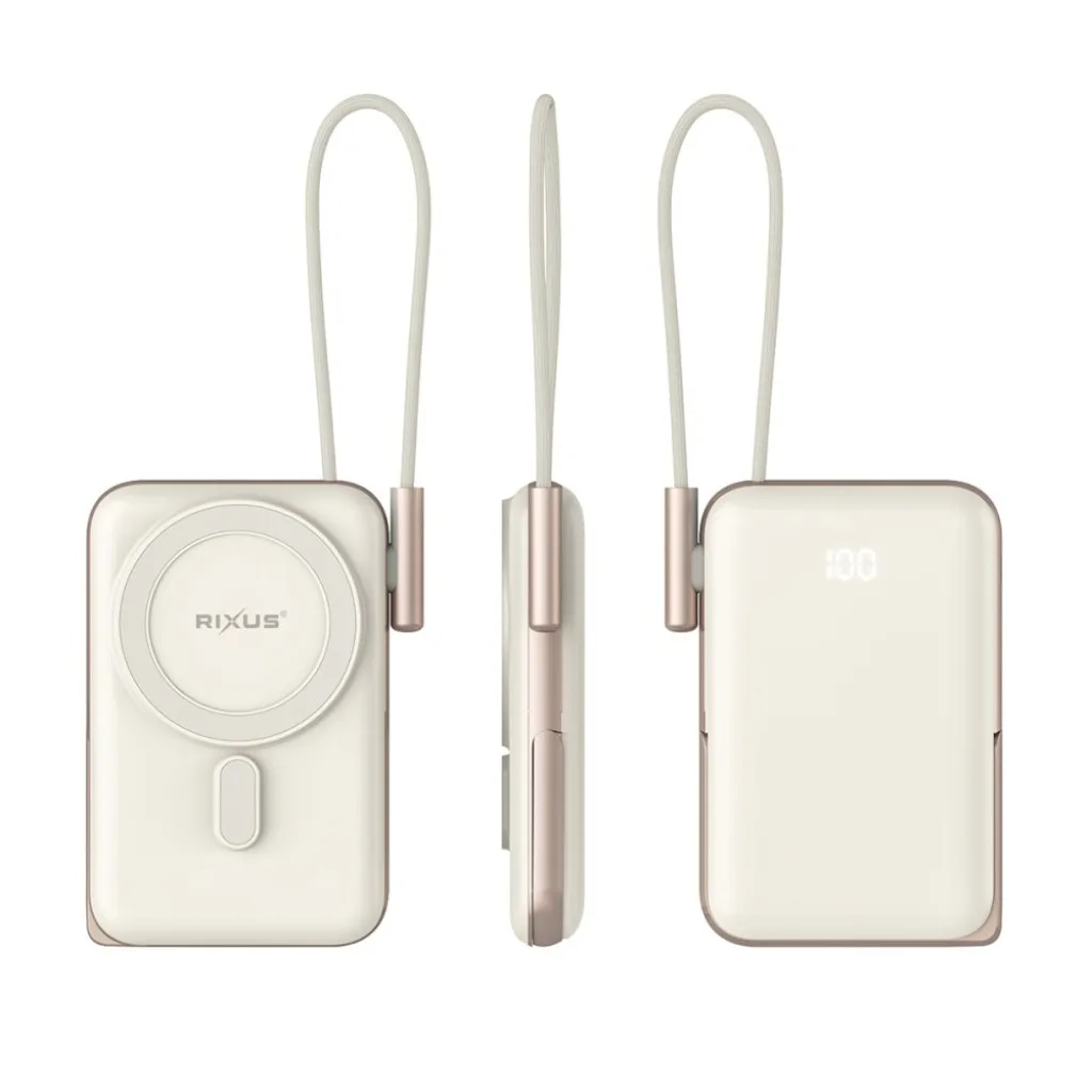 Rixus Magnetic Powerbank 10000mAh With USB-C Cable Build-in, guld, billede 3