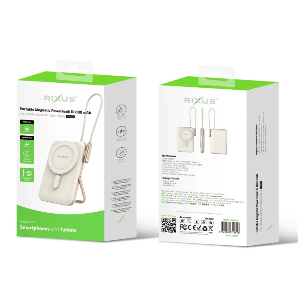 Rixus Magnetic Powerbank 10000mAh With USB-C Cable Build-in, guld, billede 4
