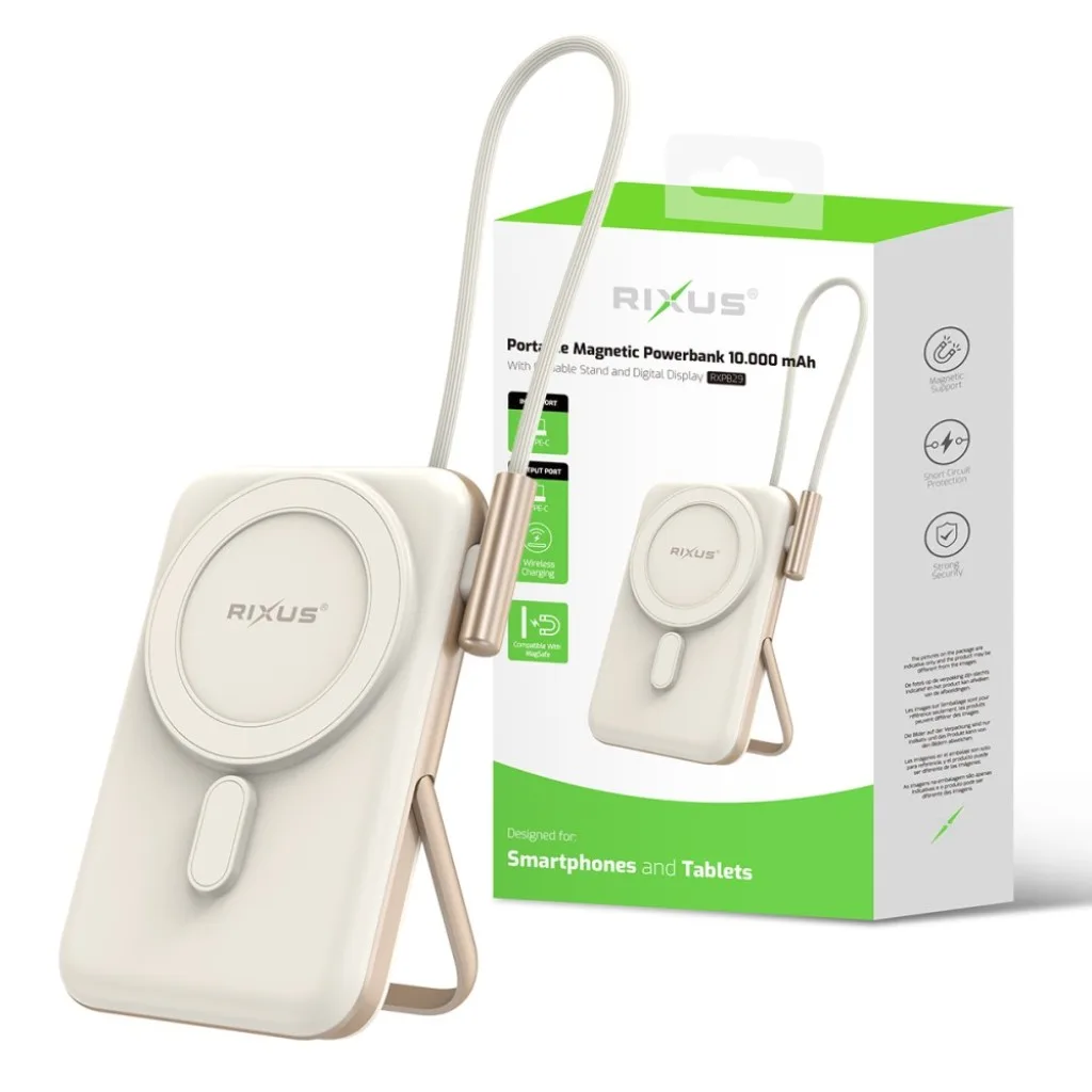 Rixus Magnetic Powerbank 10000mAh With USB-C Cable Build-in, guld, billede 5