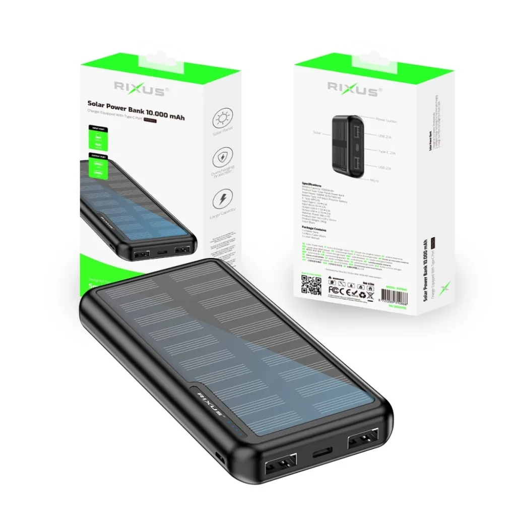 Rixus Solar Powerbank 10000 mAh, sort, billede 5