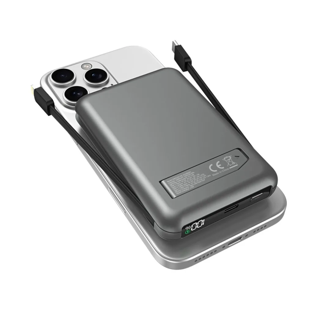 Rixus MagSafe Compatible Powerbank 10000mAh With Built-in Cable, grå, billede 3