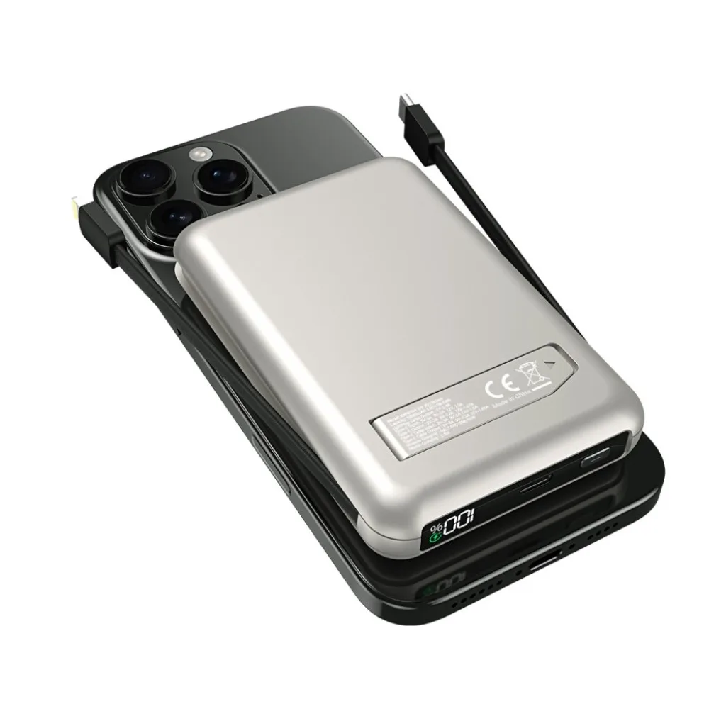 Rixus MagSafe Compatible Powerbank 10000mAh With Built-in Cable, sølv, billede 3