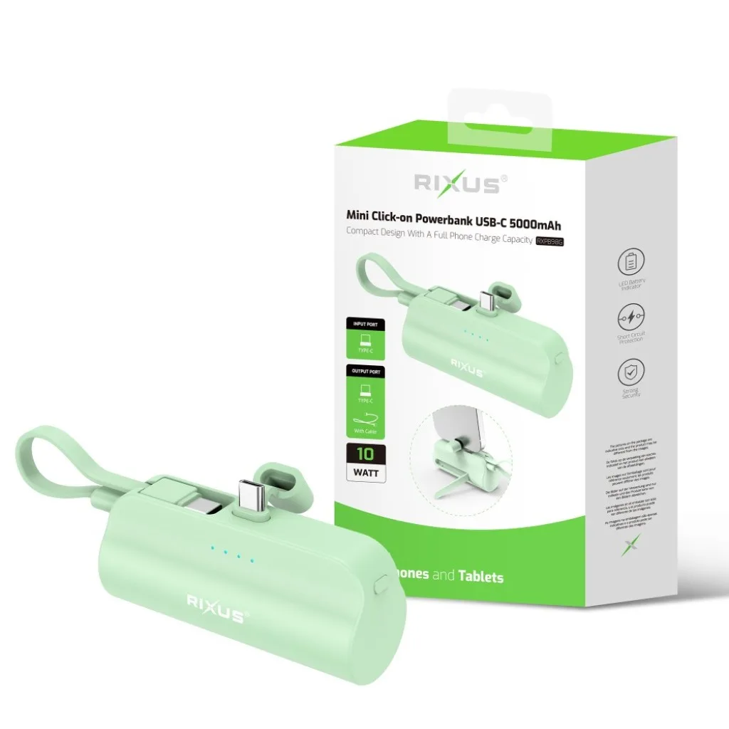 Rixus Mini Click-On Powerbank USB-C 5000mAh, grøn, billede 4