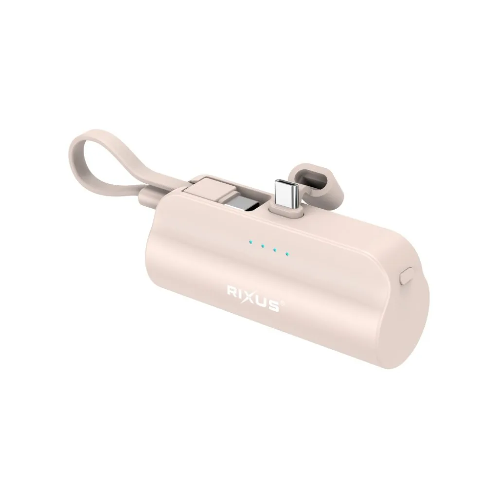 Rixus Mini Click-On Powerbank USB-C 5000mAh, pink, billede 2