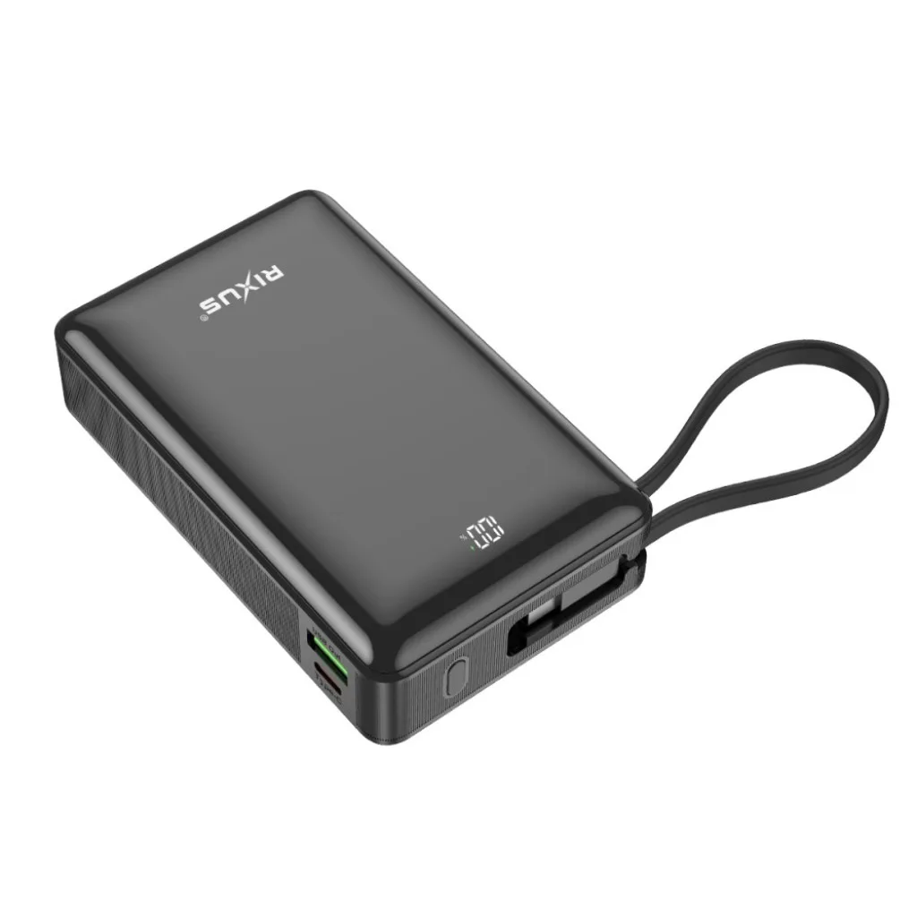 Rixus Digital Display Powerbank 20000mAh With USB-C Cable Built-in, sort, billede 2