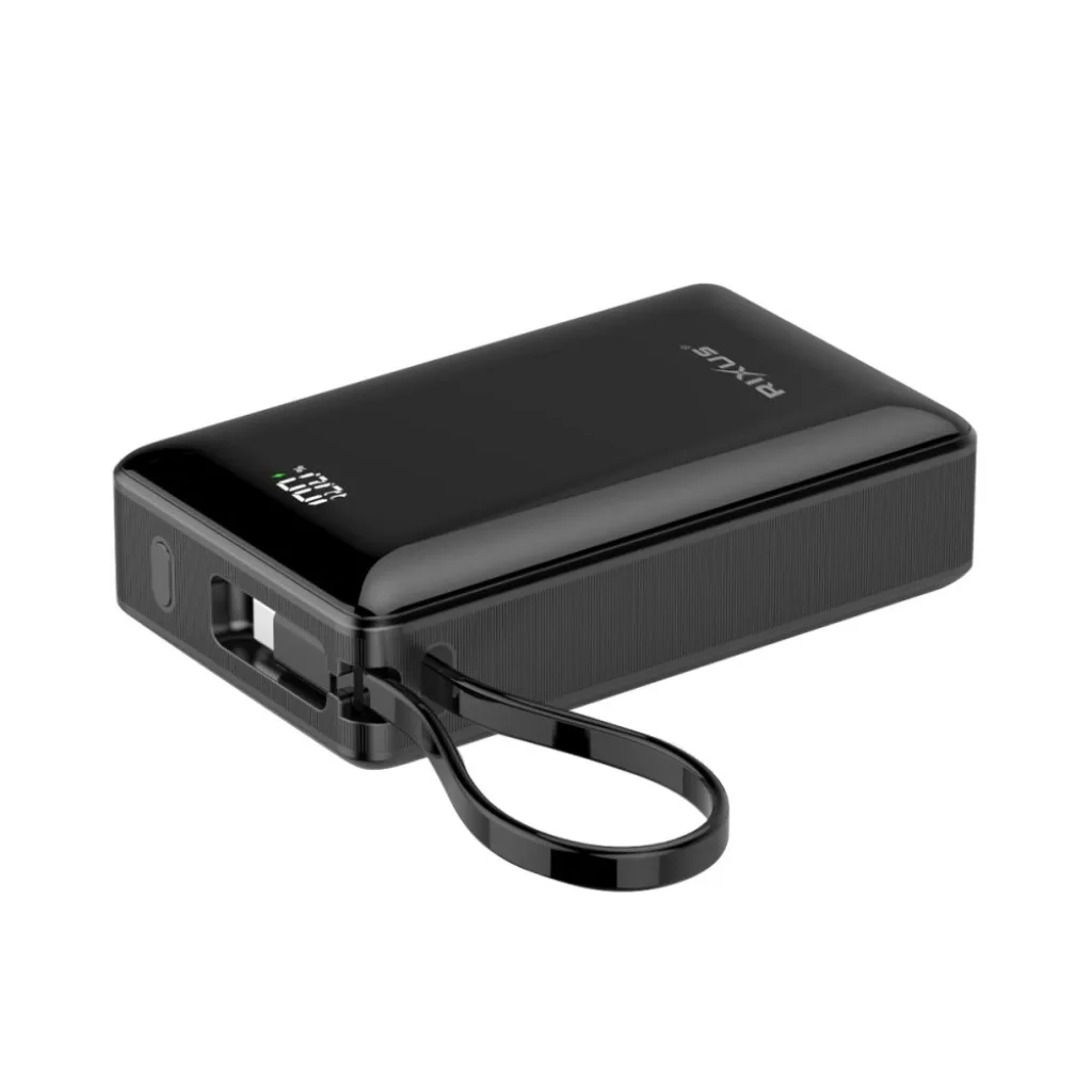 Rixus Digital Display Powerbank 20000mAh With USB-C Cable Built-in, sort, billede 3