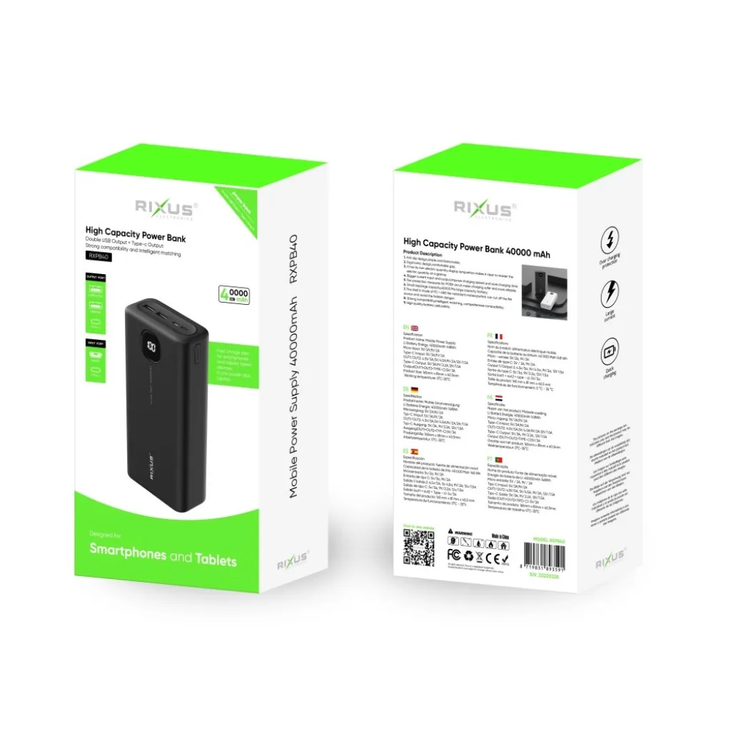Rixus High Capacity Powerbank 40000mAh, sort, billede 3