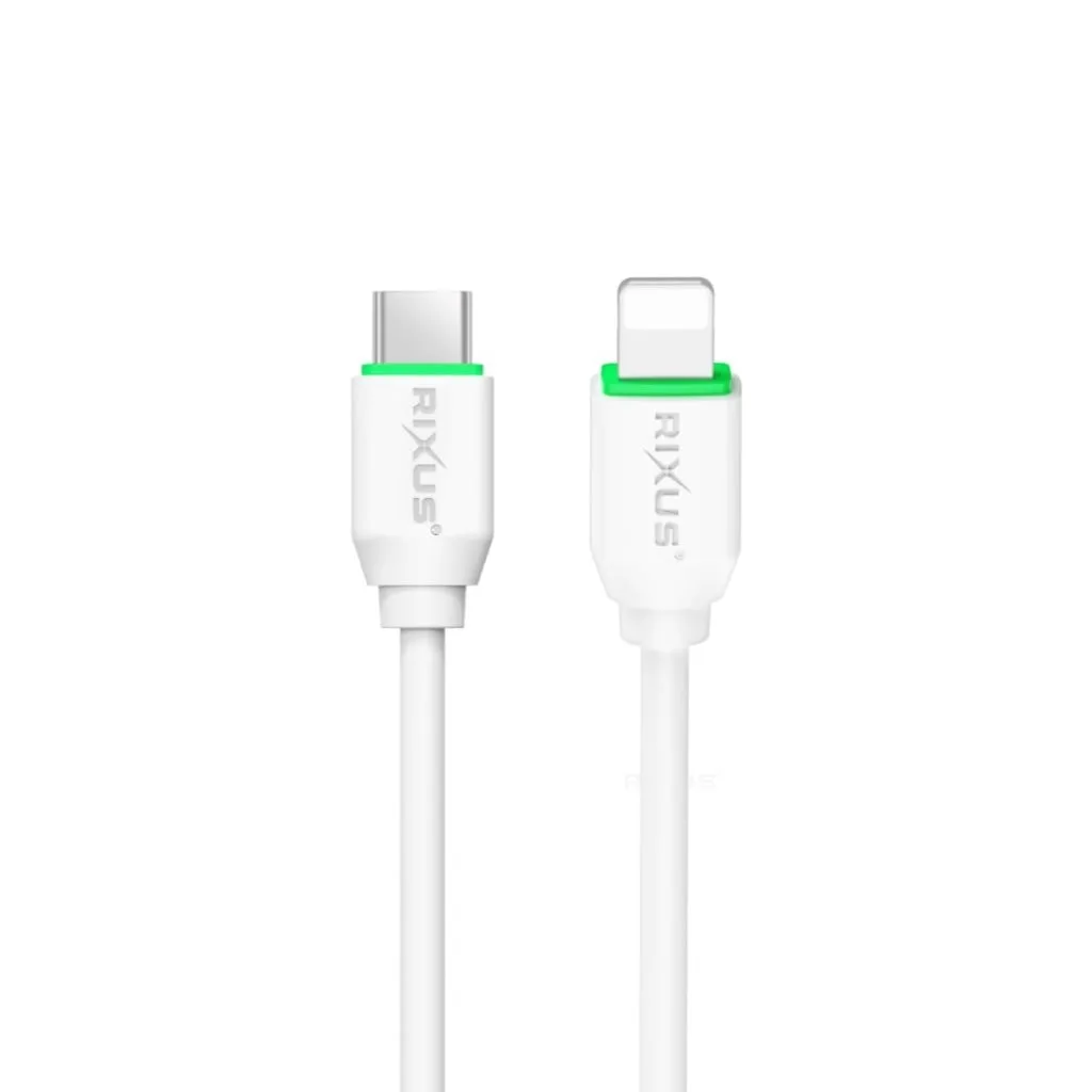 Rixus Adapter With USB-C To Lightning Connector Cable 1m 20W kabel, hvid, billede 2