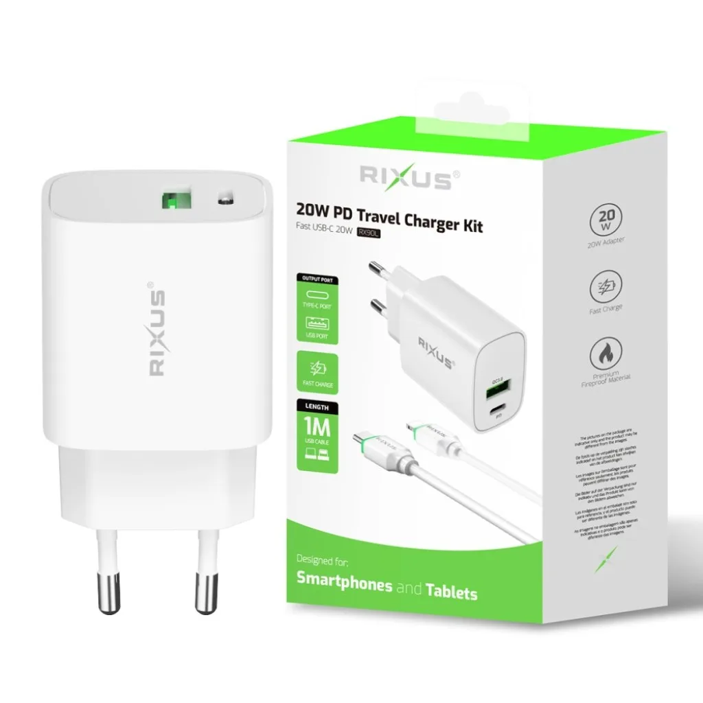 Rixus Adapter With USB-C To Lightning Connector Cable 1m 20W kabel, hvid, billede 5