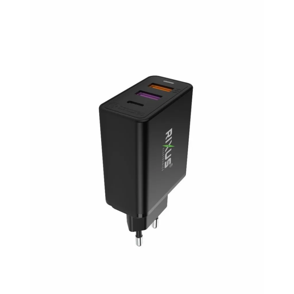 Rixus Dual USB And PD Charger With USB To USB-C Cable kabel, sort, billede 2