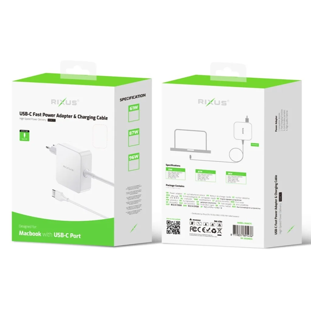 Rixus RXMCTC Power Adapter 87W USB-C oplader, hvid, billede 4