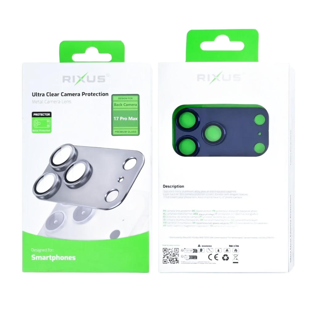 Rixus Ultra Clear Camera Protection beskyttelsesglas til iPhone 17 Pro Max, blå