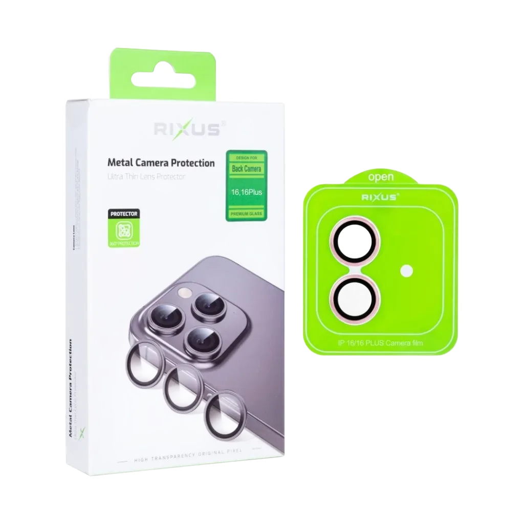 Rixus Metal Shield Camera beskyttelsesglas til iPhone 16 og 16 Plus