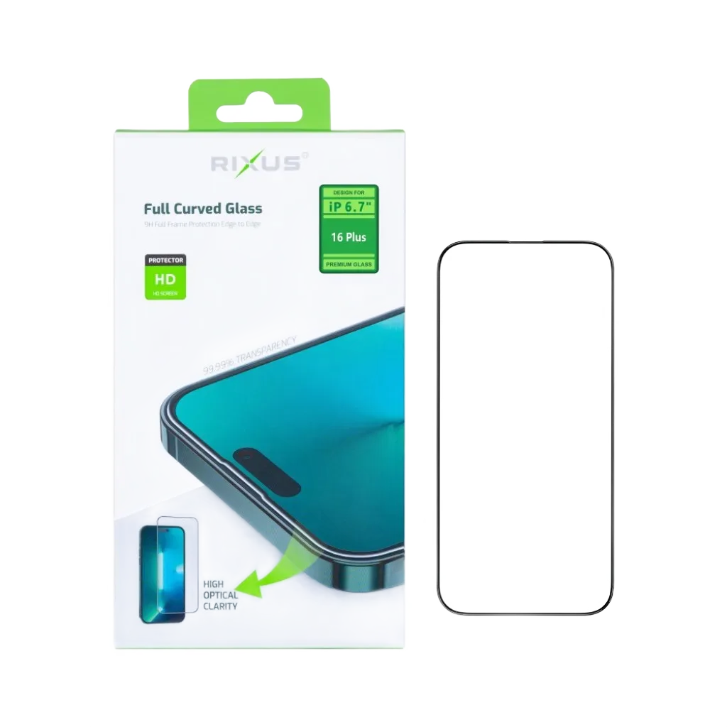 Rixus Clear HD Full Curved Edge beskyttelsesglas til iPhone 16 Plus