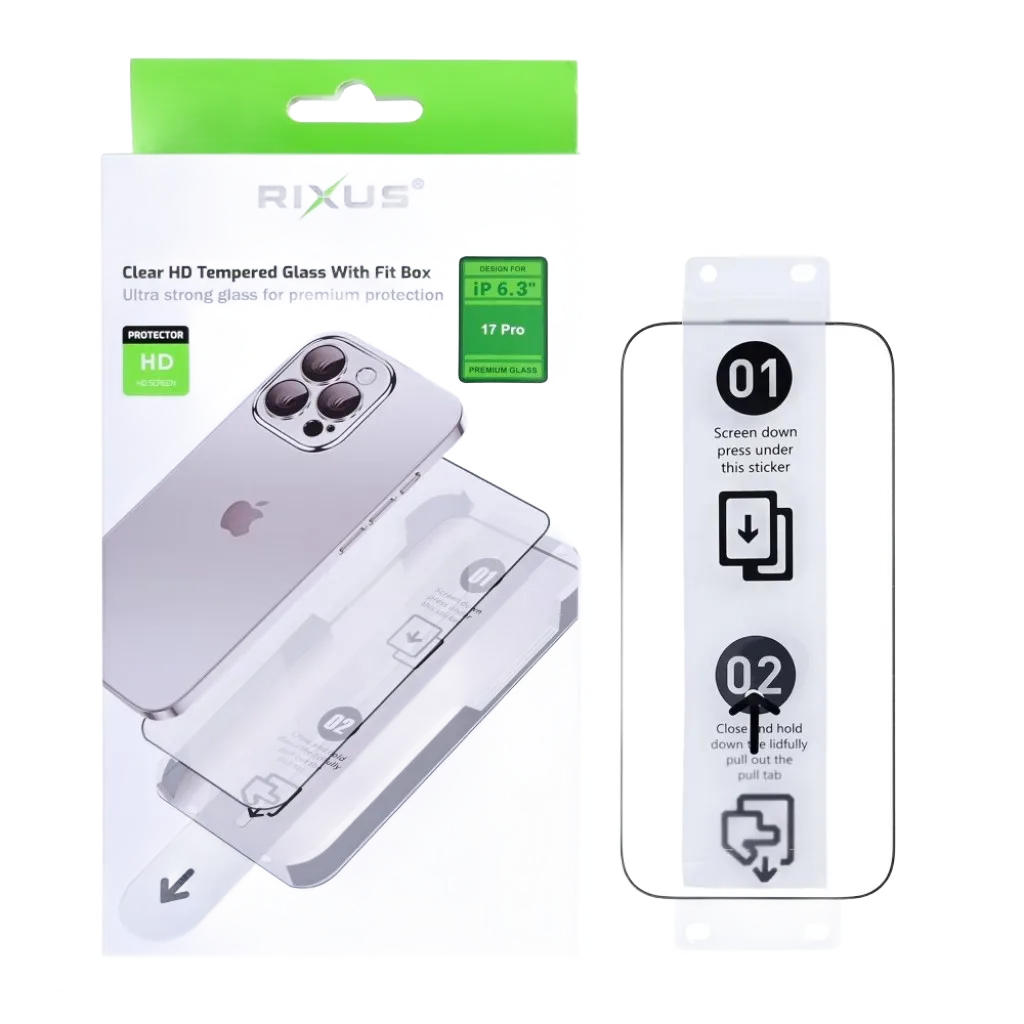 Rixus Clear HD With Fit Box beskyttelsesglas til iPhone 17 Pro