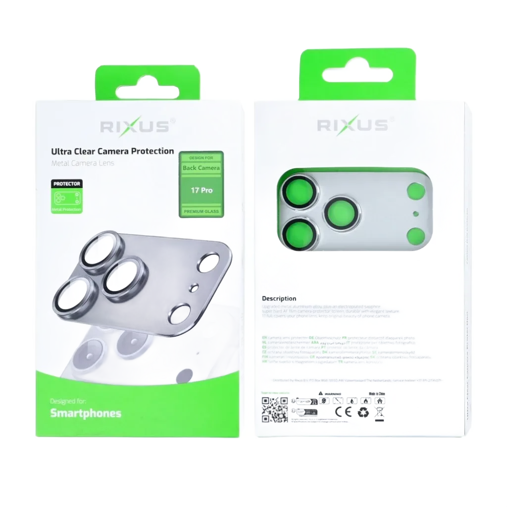 Rixus Ultra Clear Camera Protection beskyttelsesglas til iPhone 17 Pro, sølv