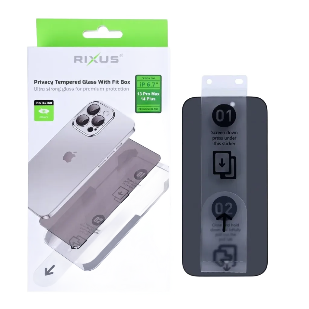 Rixus Privacy With Fit Box beskyttelsesglas til iPhone 14 Plus