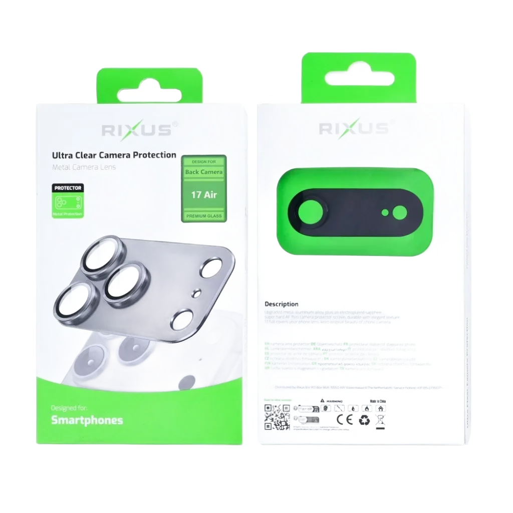 Rixus Ultra Clear Camera Protection beskyttelsesglas til iPhone 17 Air, sort