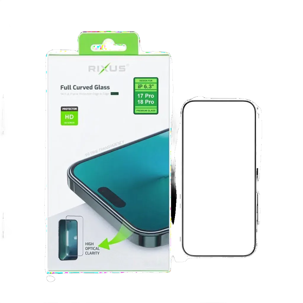 Rixus Clear HD Full Curved Edge Tempered Glass beskyttelsesglas til iPhone 17 Pro og 18 Pro